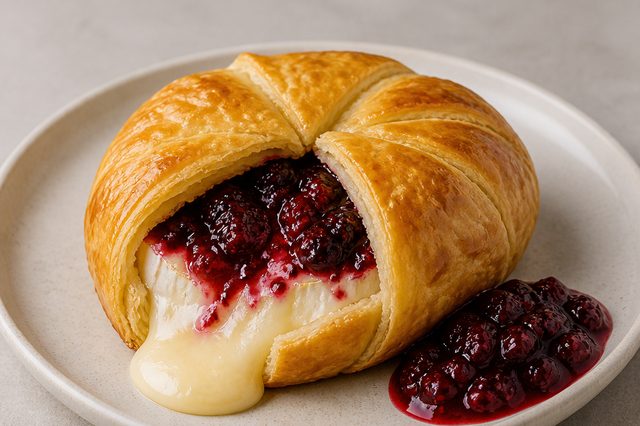 Queijo brie folhado com geleia de frutas vermelhas