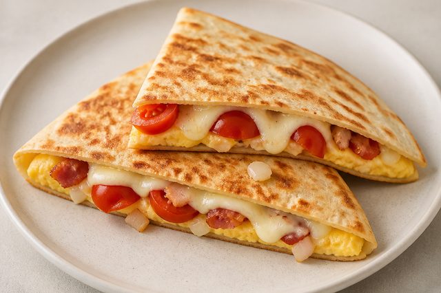 Quesadilla de omelete com bacon e muçarela