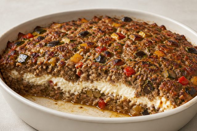 Quibe de carne com legumes e creme de ricota