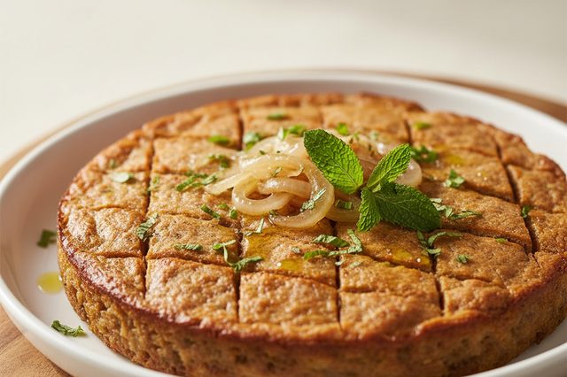 Quibe de forno com hortelã e cebola refogada