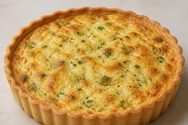 Quiche cremosa de alho-poró com três queijos