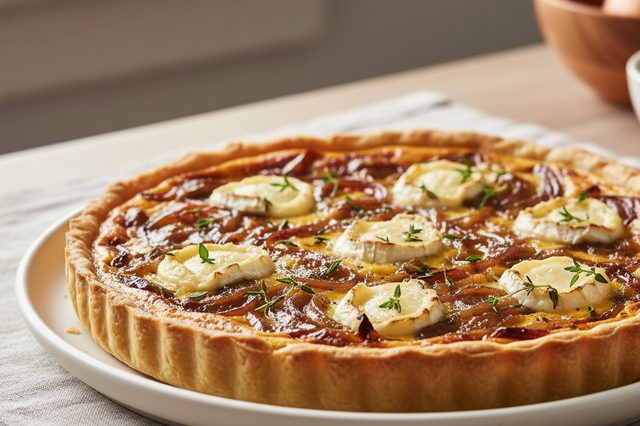 Quiche de cebola caramelizada e queijo de cabra