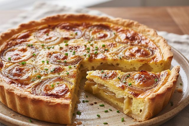 Quiche de cebola caramelizada e queijo