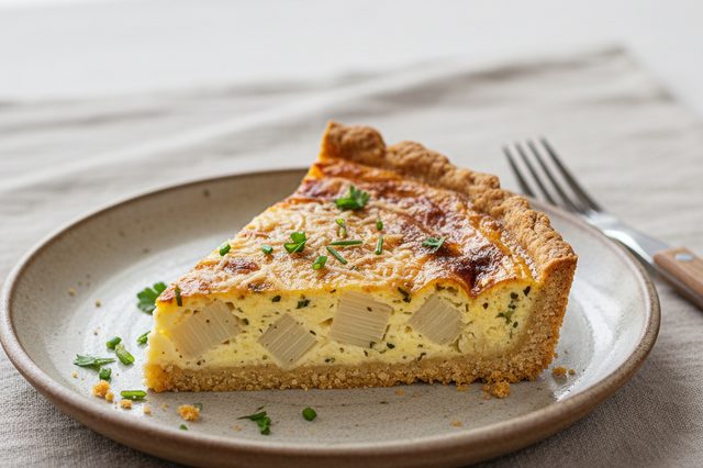 Quiche de palmito com massa de grão-de-bico