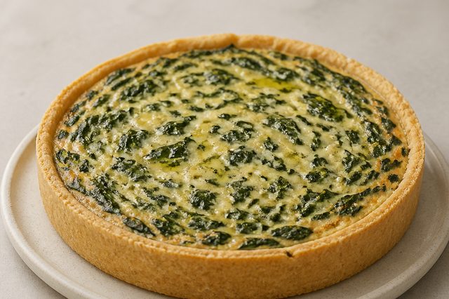 Quiche vegana de espinafre com base de grão-de-bico