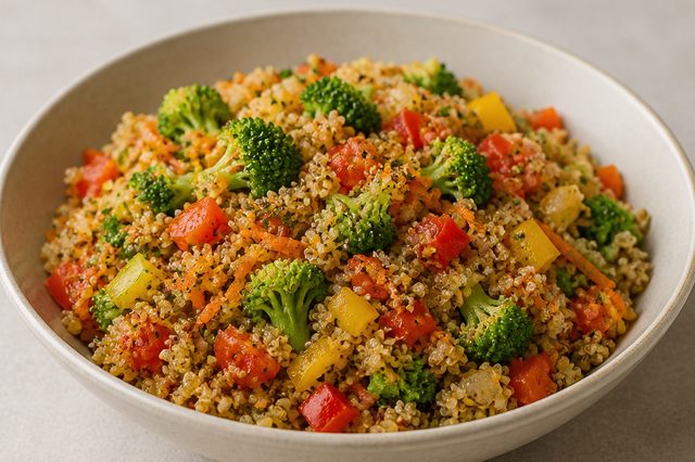 Quinoa com brócolis e legumes
