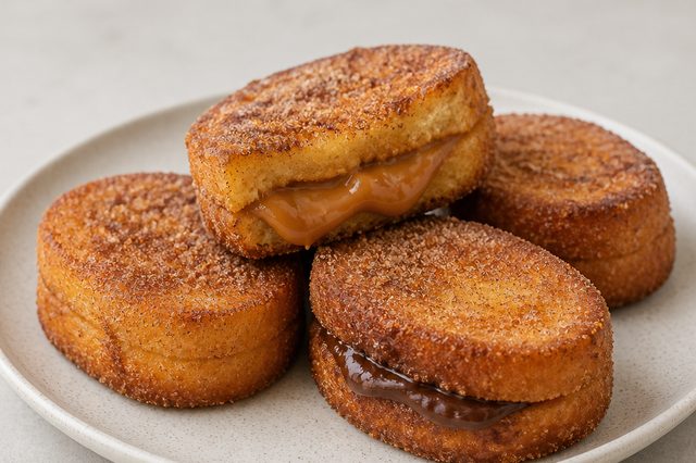 Rabanadas fritas com doce de leite ou creme de avelã