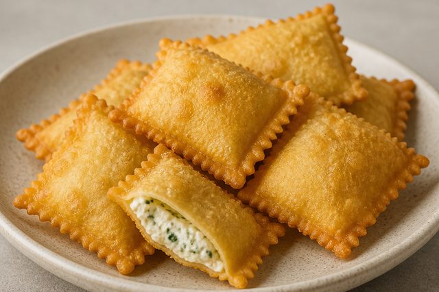 Ravioli frito crocante de massa fresca