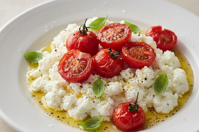 Ricota fresca com tomates-cereja assados