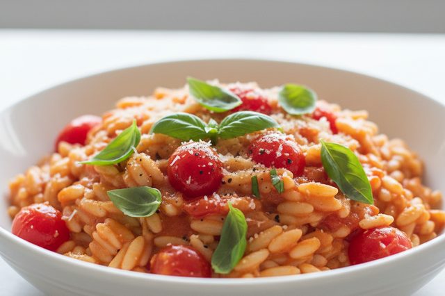 Risoni cremoso de tomate com manjericão