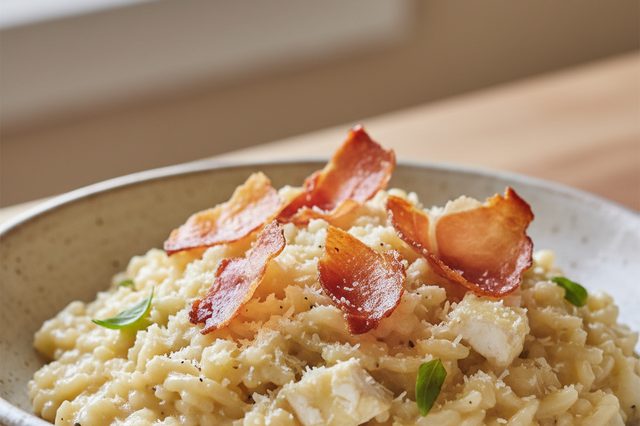 Risoto de brie com presunto de Parma crocante