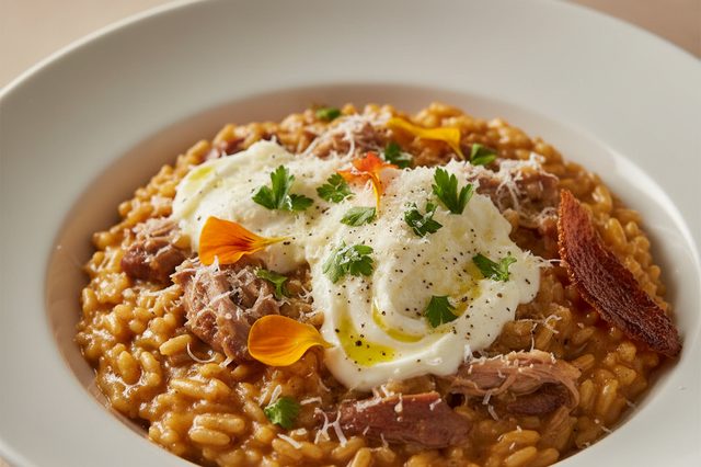 Risoto de pato com mascarpone