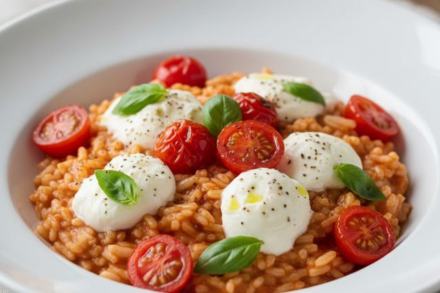 Risoto de tomate com stracciatella