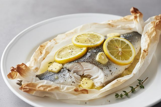 Robalo em papillote com limão na churrasqueira