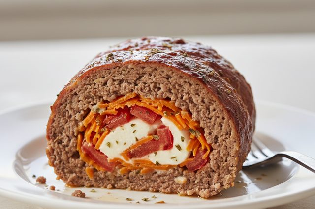 Rocambole de carne com cenoura e tomate