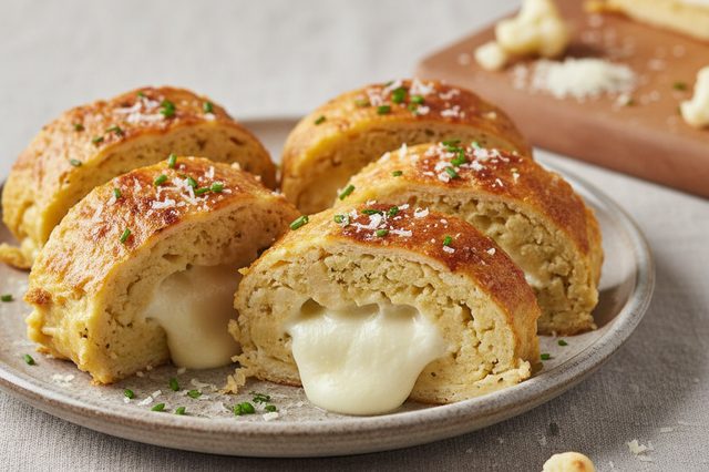 Rocambole de couve-flor recheado com queijo
