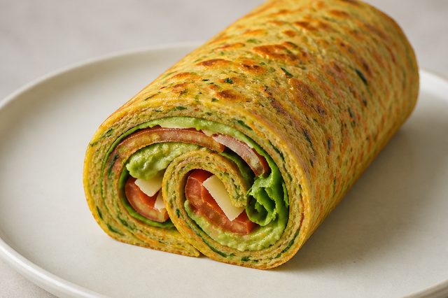 Rocambole de legumes com avocado e parmesão