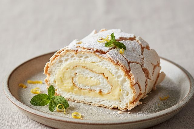 Rocambole de merengue com creme de limão