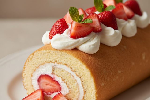 Rocambole de morango com chantilly