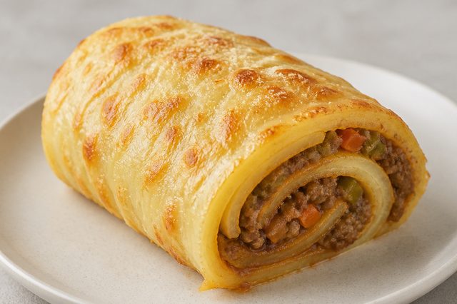 Rolinho de batata com carne moída e queijo