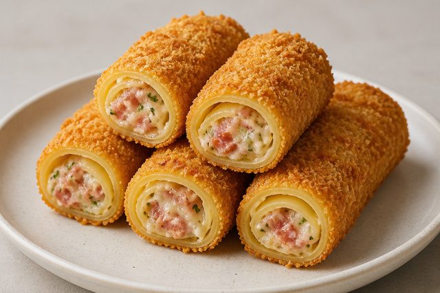 Rolinhos fritos de lasanha com calabresa e queijo