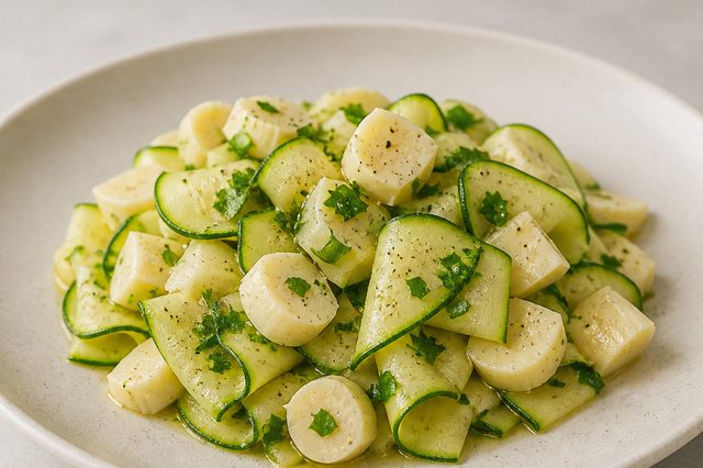 Salada crua de abobrinha com limão e palmito