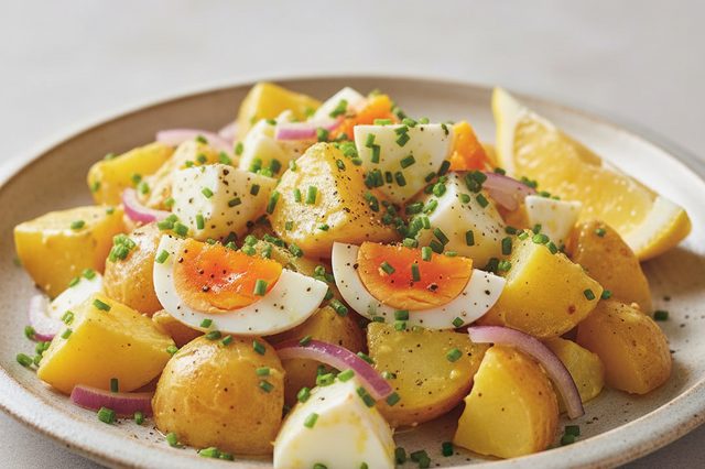 Salada de batata e ovo com mostarda Dijon