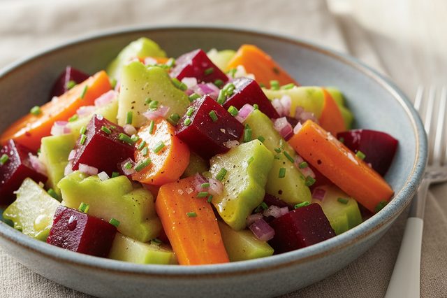Salada de beterraba chuchu e cenoura com vinagrete