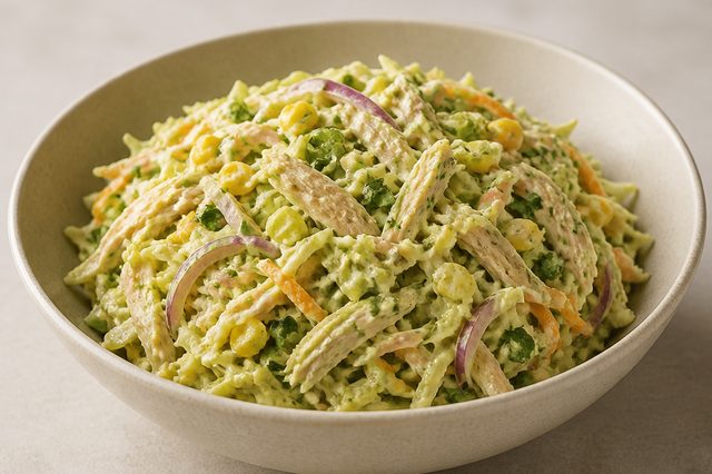Salada de frango com molho cremoso de abacate