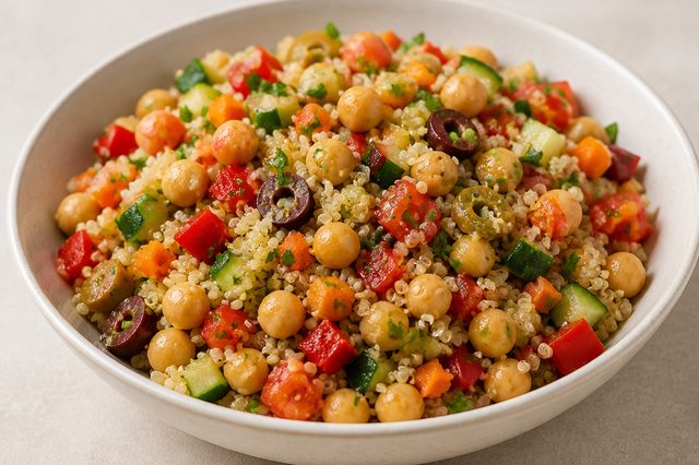 Salada de grão-de-bico com quinoa e legumes