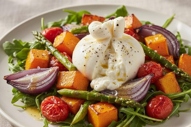 Salada de legumes assados com burrata