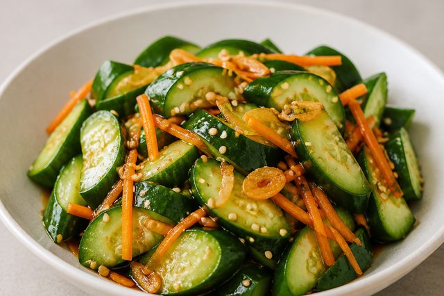 Salada de pepino japonês com gergelim e shoyu