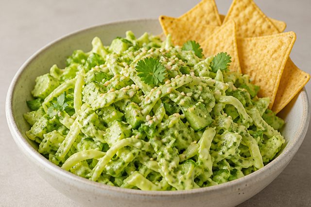 Salada de repolho e pepino com molho verde de abacate