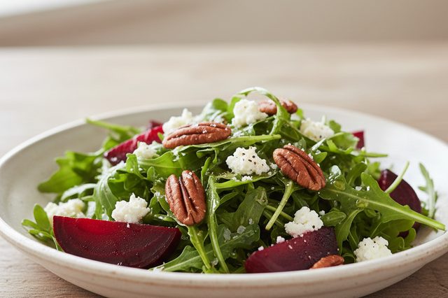 Salada de rúcula beterraba e feta com pecã