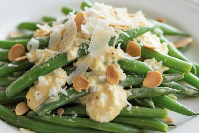 Salada de vagem com molho de ovo cozido