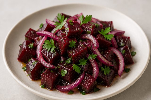 Salada morna de beterraba assada com shoyu