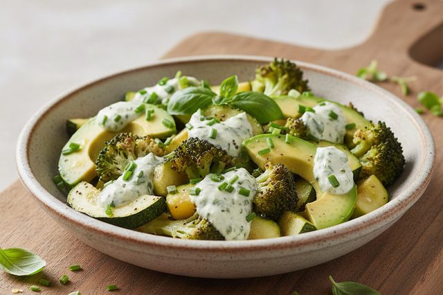 Salada morna de brócolis e abobrinha com ervas