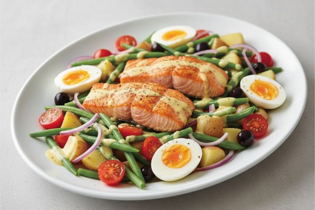 Salada niçoise com salmão