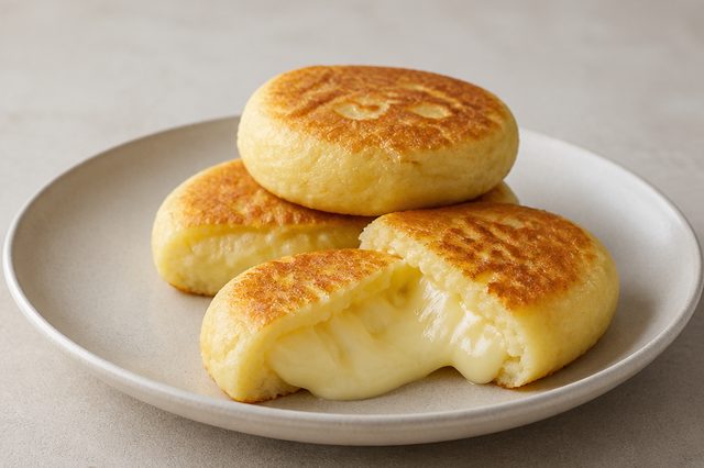 Salgado de batata na frigideira recheado com dois queijos