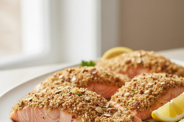 Salmão com crosta de amêndoas torradas