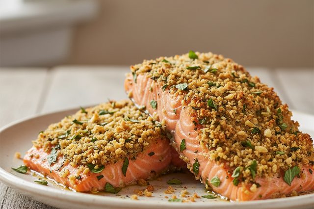 Salmão com crosta de panko e ervas