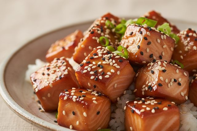 Salmão teriyaki com gergelim