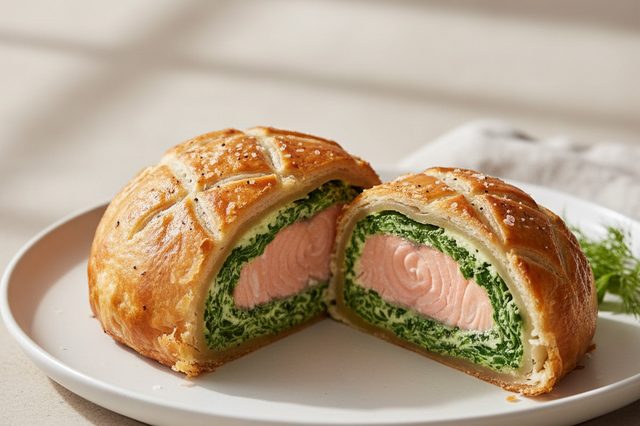 Salmão Wellington com espinafre e cream cheese