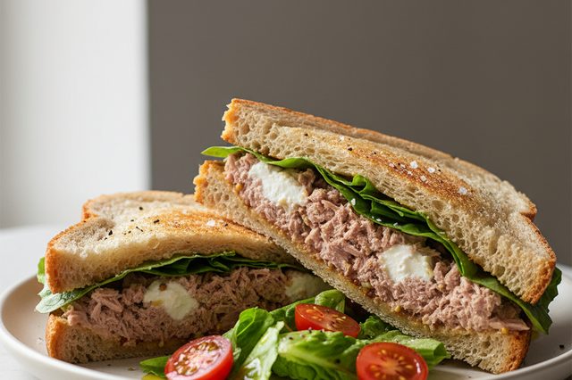 Sanduíche de atum com requeijão e salada