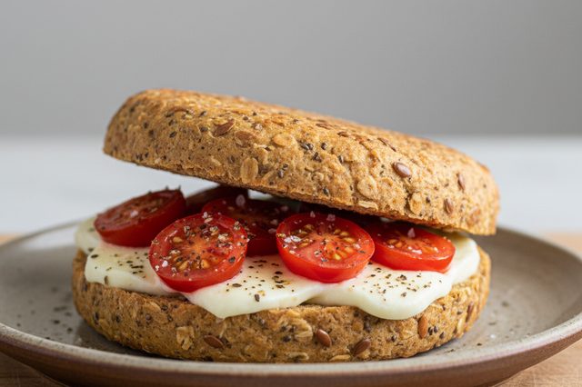 Sanduíche de pão de aveia com queijo e tomate