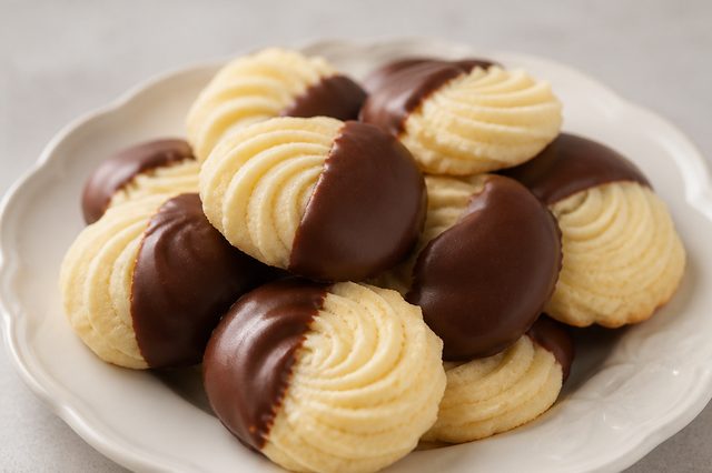 Sequilhos de amido e trigo com banho de chocolate