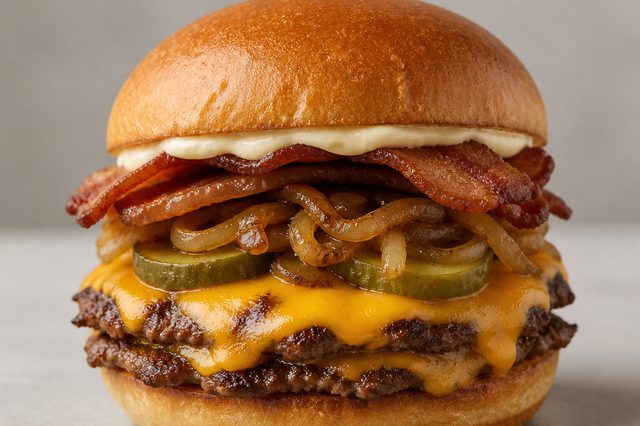 Smash burger de maminha e acém com cebola dourada