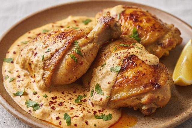 Sobrecoxa de frango com iogurte e especiarias