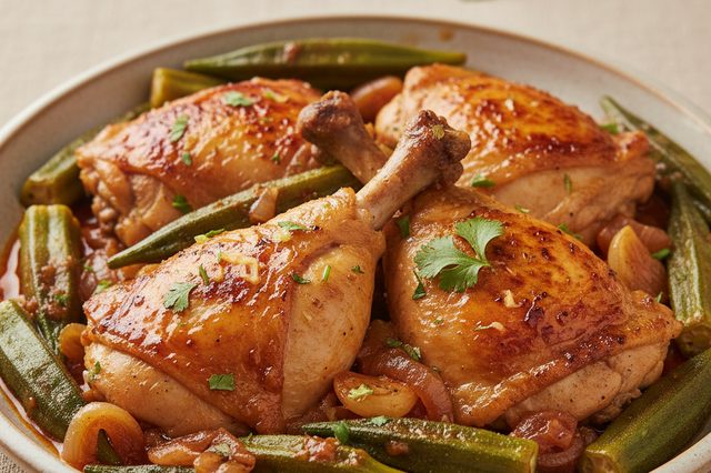 Sobrecoxa de frango com quiabo