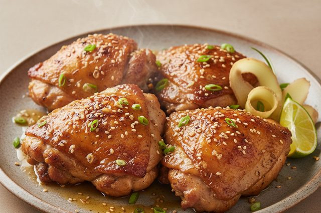 Sobrecoxas assadas com shoyu e gengibre